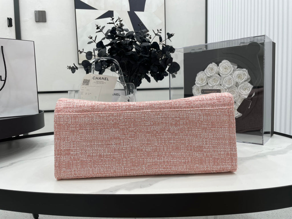 SAC CC DEAUVILLE EN TWEED CUIR ROSE QUINCAILLERIE ARGENTÉE 6