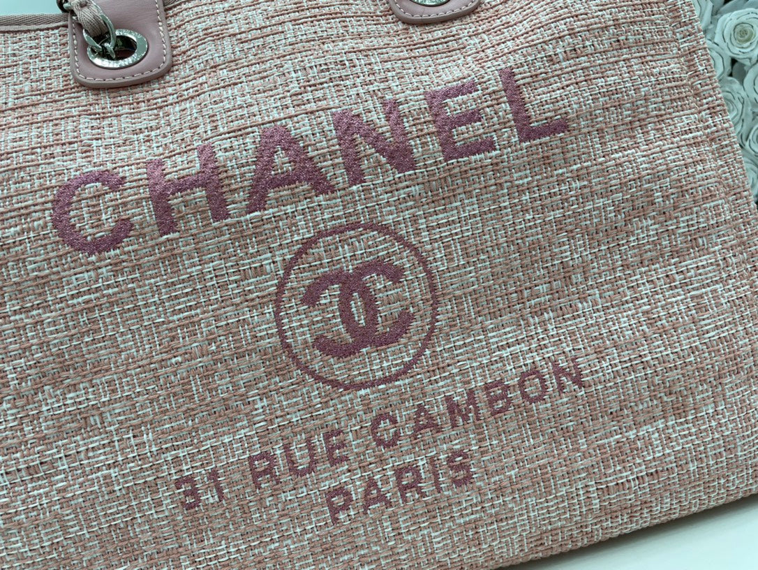 CC DEAUVILLE TWEED BAG PINK LEATHER SILVER HARDWARE 6