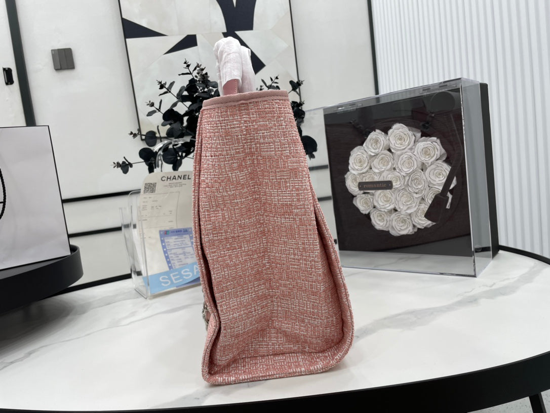 CC DEAUVILLE TWEED BAG PINK LEATHER SILVER HARDWARE 6