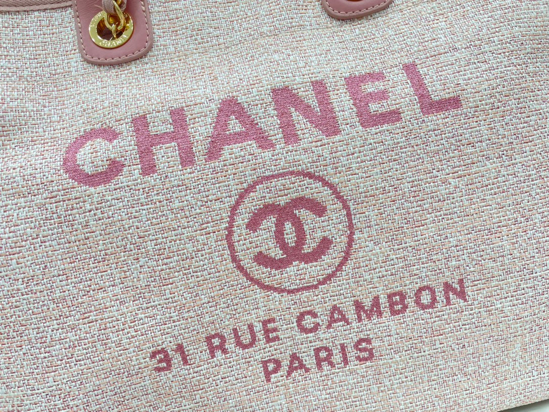 CC DEAUVILLE TWEED BAG PINK LEATHER GOLD HARDWARE 3