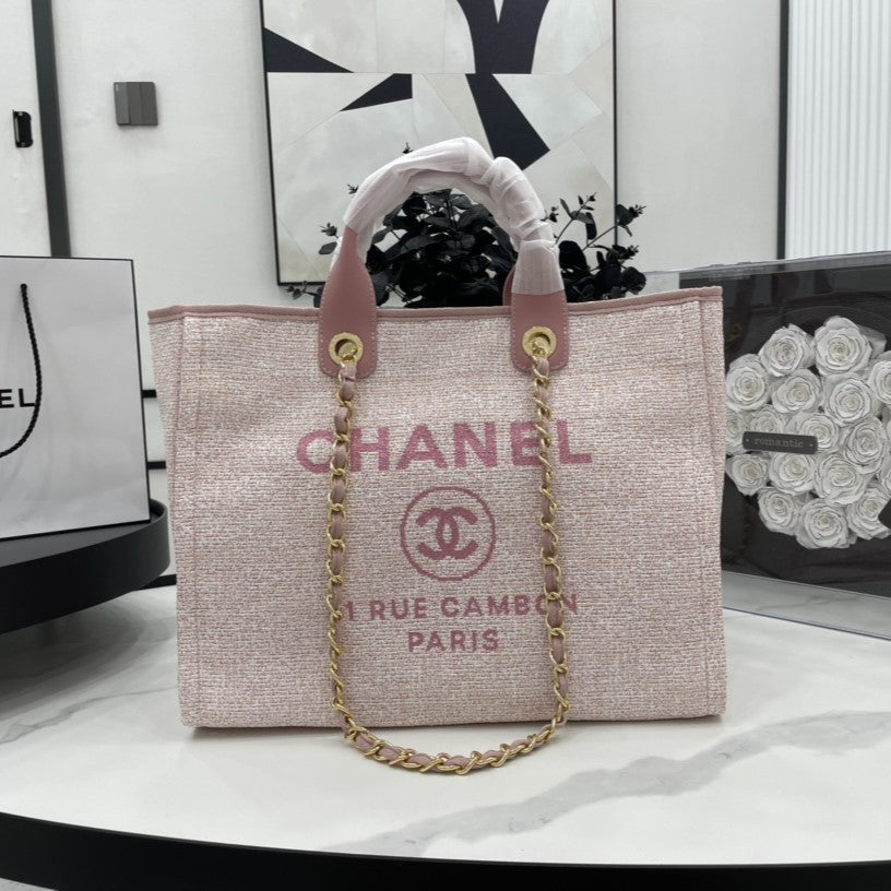 CC DEAUVILLE TWEED BAG PINK LEATHER GOLD HARDWARE 3