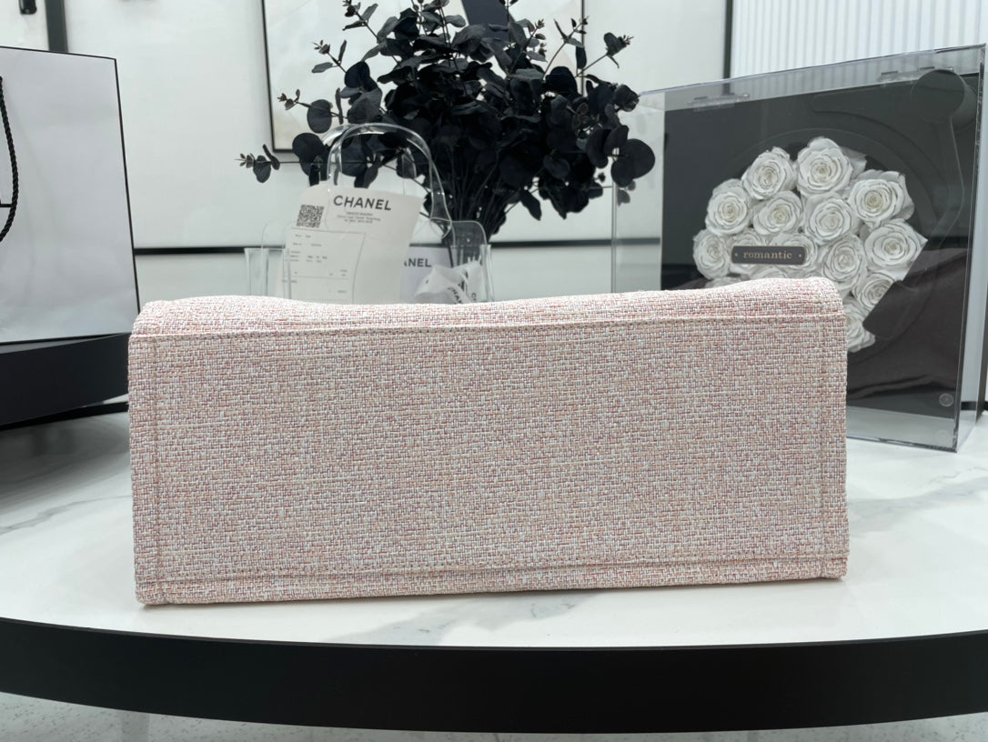 SAC CC DEAUVILLE EN TWEED CUIR ROSE QUINCAILLERIE DORÉ 3