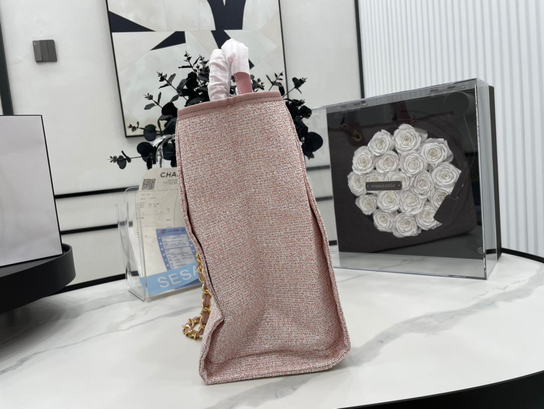CC DEAUVILLE TWEED BAG PINK LEATHER GOLD HARDWARE 3