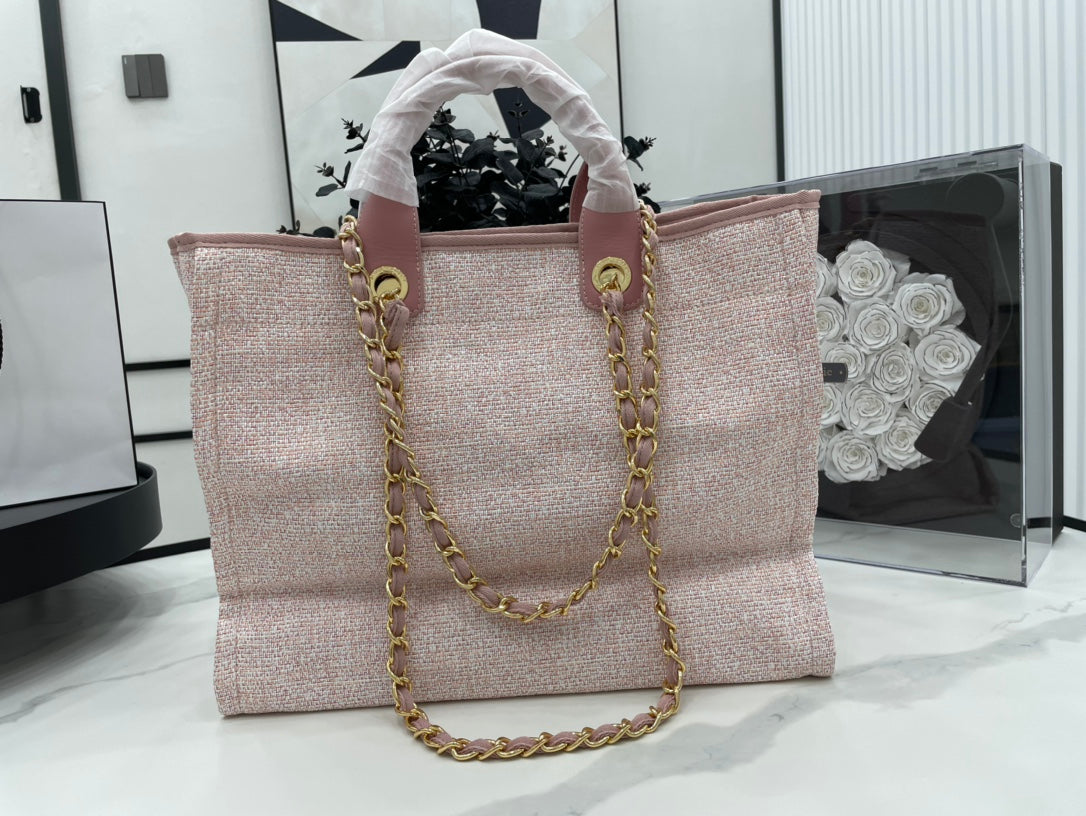 CC DEAUVILLE TWEED BAG PINK LEATHER GOLD HARDWARE 3