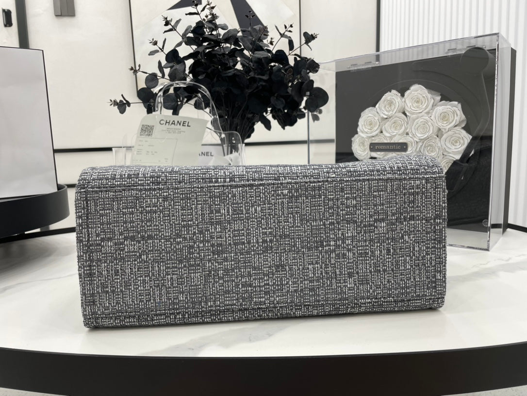 CC DEAUVILLE TWEED BAG BLACK LEATHER SILVER HARDWARE 8