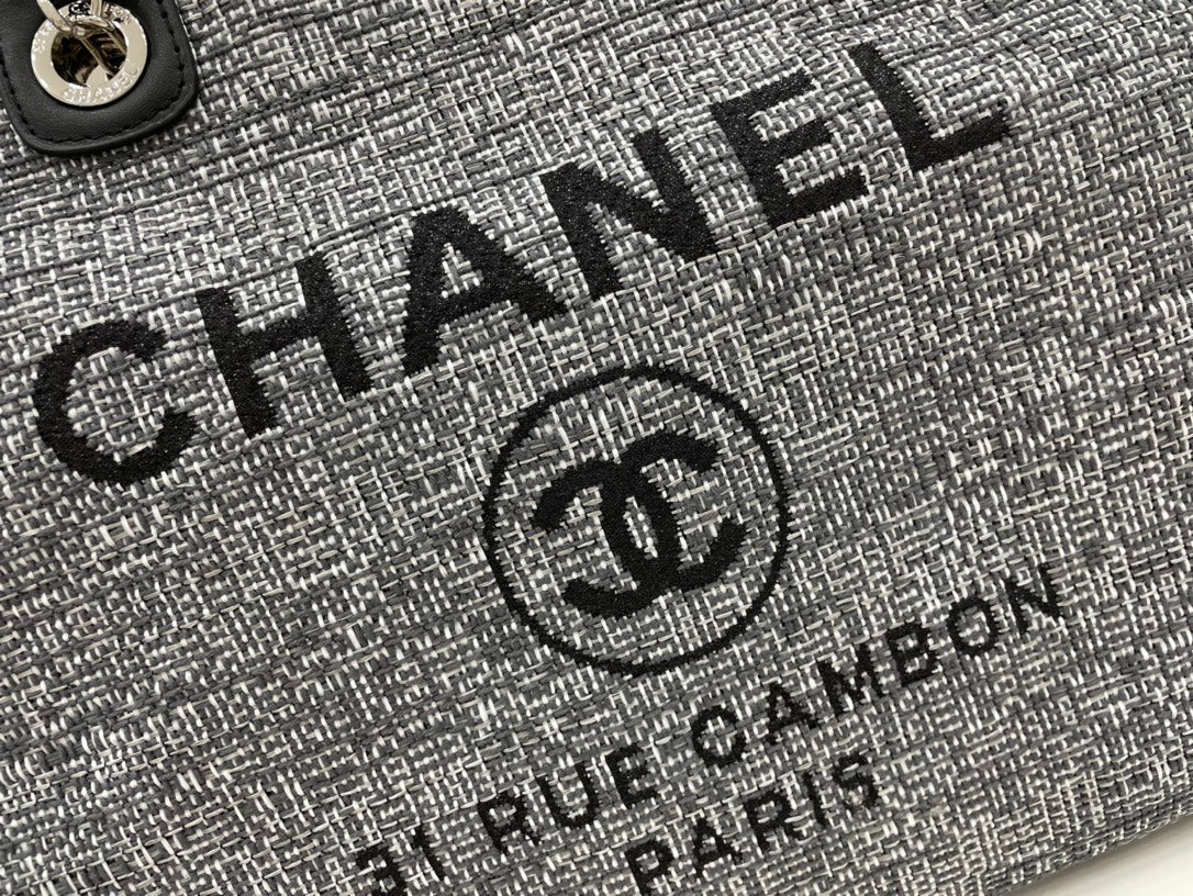CC DEAUVILLE TWEED BAG BLACK LEATHER SILVER HARDWARE 8