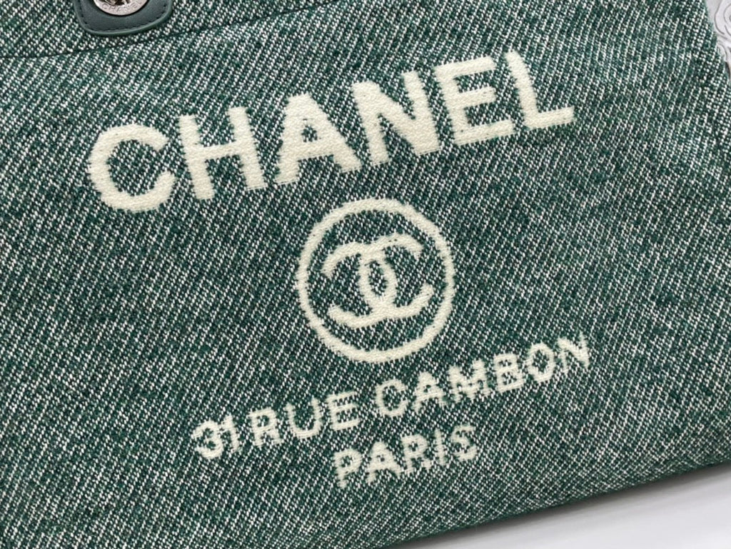 SAC CC DEAUVILLE TWEED CUIR VERT QUINCAILLERIE ARGENTÉE 10