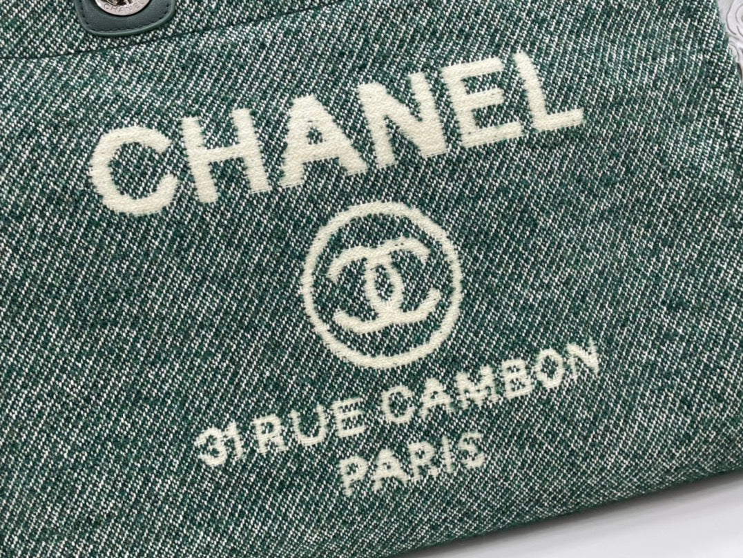CC DEAUVILLE TWEED BAG GREEN LEATHER SILVER HARDWARE 10