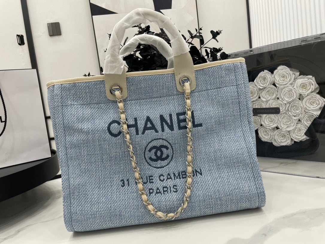 CC DEAUVILLE TWEED BAG LIGHT BEIGE LEATHER SILVER HARDWARE 15