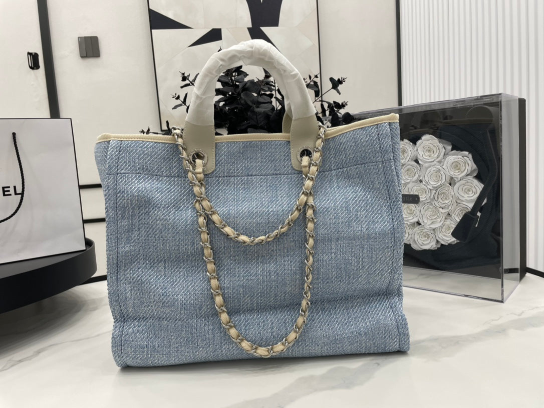 CC DEAUVILLE TWEED BAG LIGHT BEIGE LEATHER SILVER HARDWARE 15
