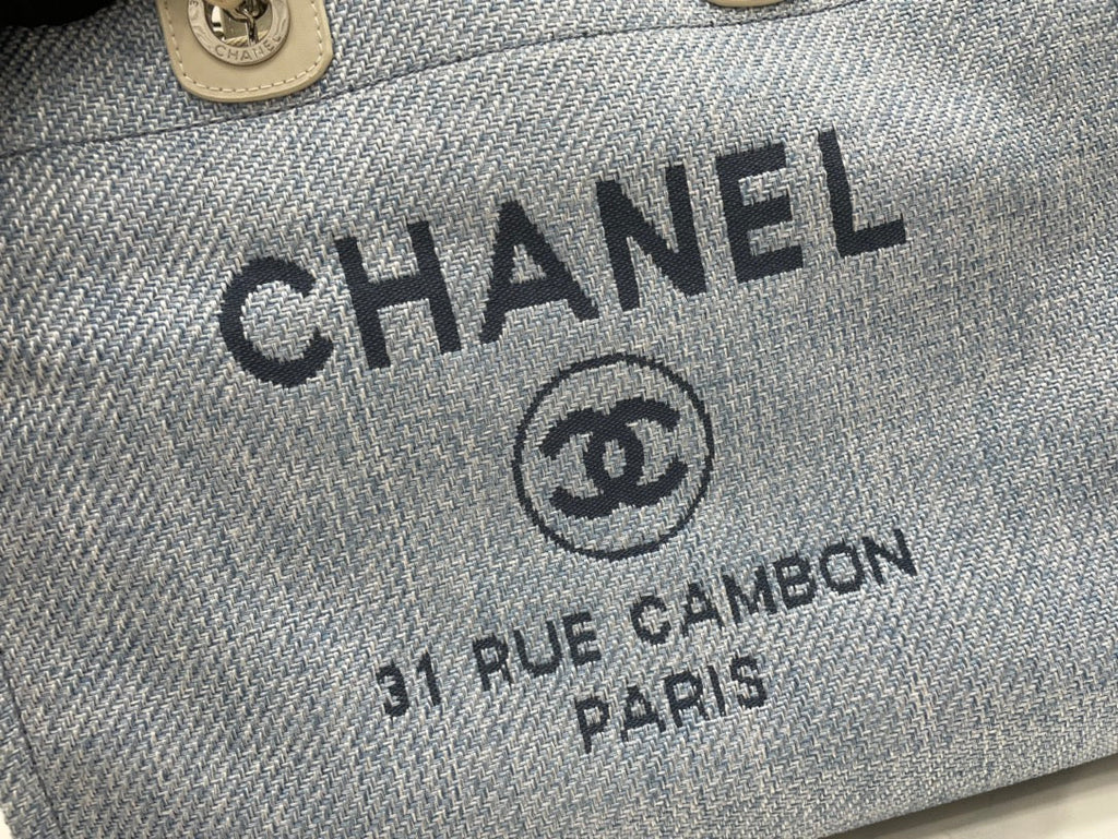 SAC CC DEAUVILLE EN TWEED CUIR BEIGE CLAIR QUINCAILLERIE ARGENTÉE 15