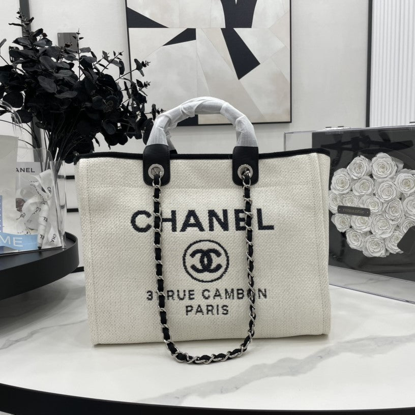 CC DEAUVILLE TWEED BAG BLACK LEATHER SILVER HARDWARE 16