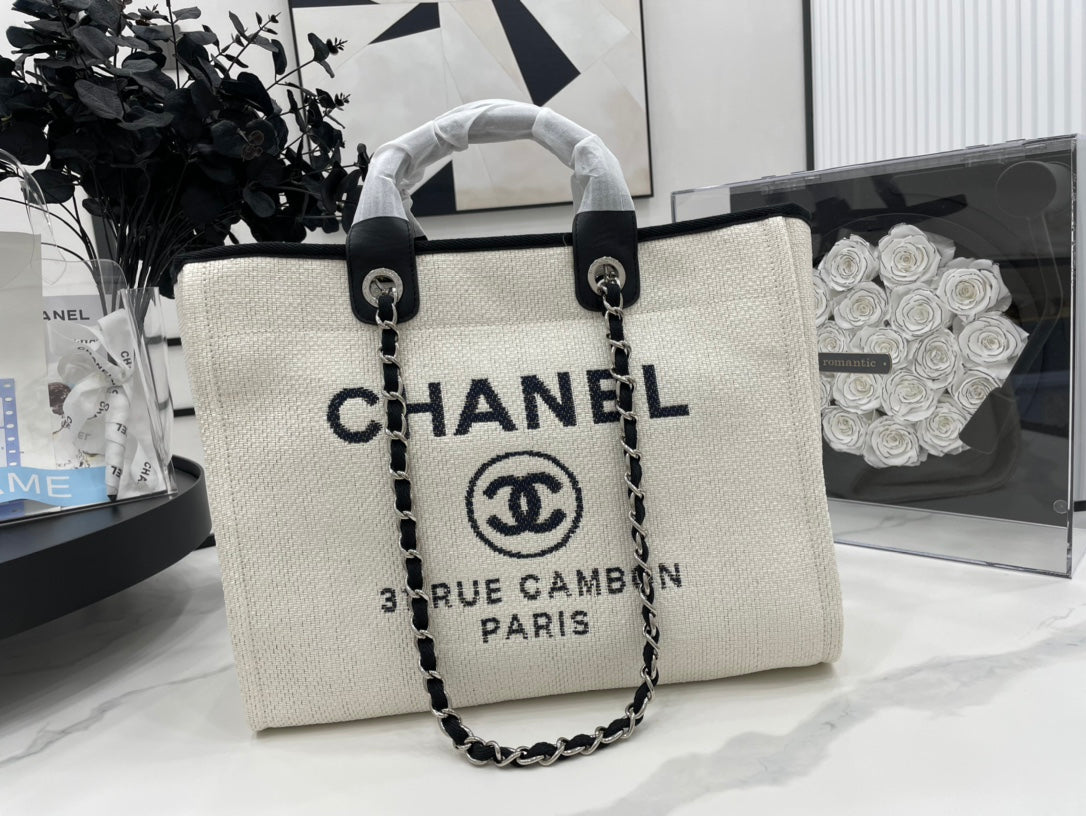 CC DEAUVILLE TWEED BAG BLACK LEATHER SILVER HARDWARE 16