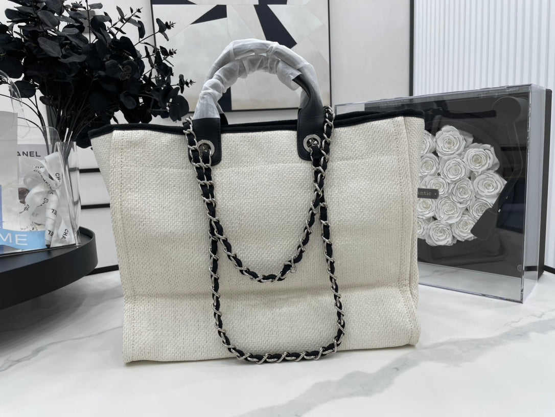 CC DEAUVILLE TWEED BAG BLACK LEATHER SILVER HARDWARE 16