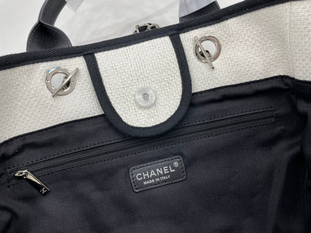 SAC CC DEAUVILLE EN TWEED CUIR NOIR QUINCAILLERIE ARGENTÉE 16