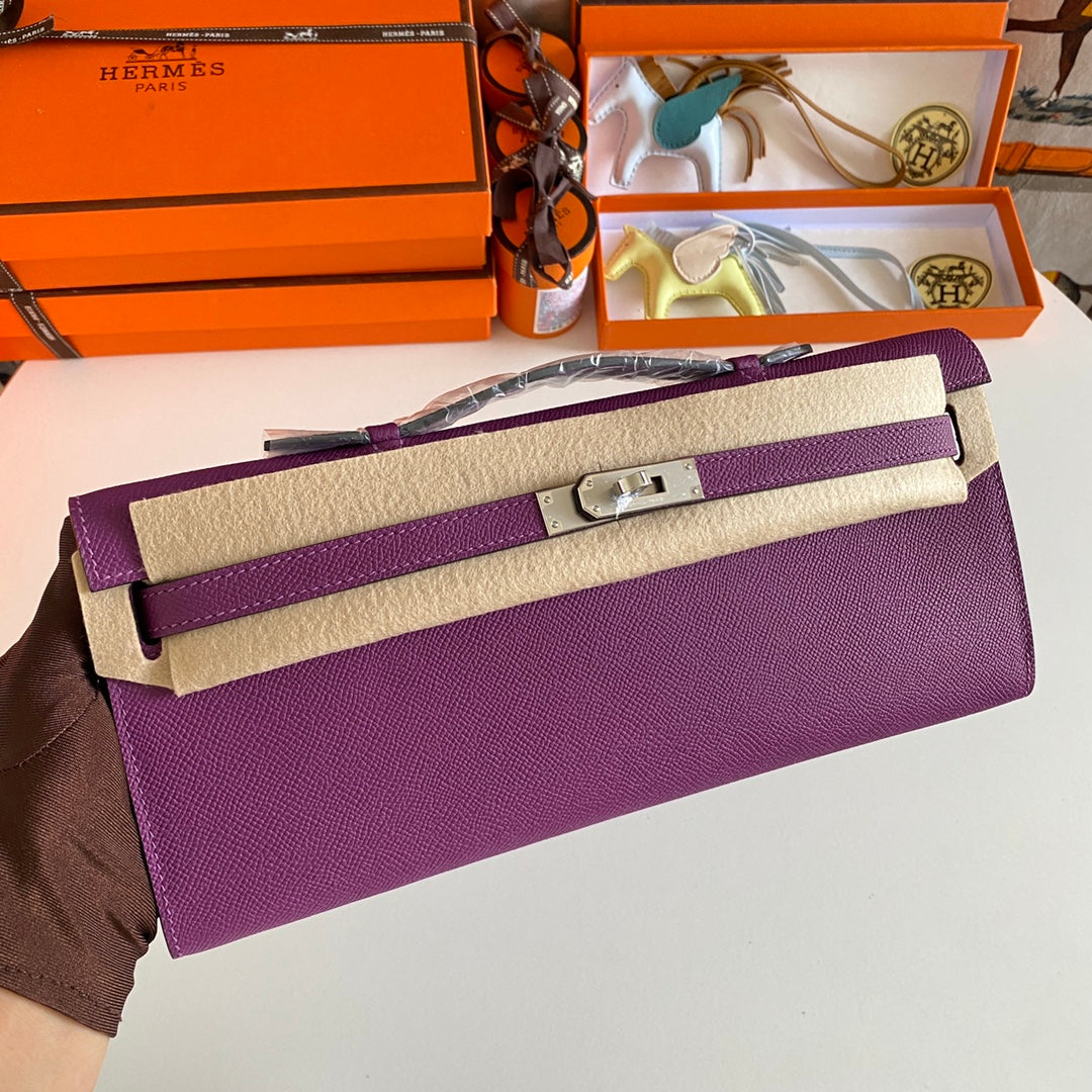 HM KELLY CUT 31 VIOLET EPSOM LEATHER SILVER HARDWARE 229036