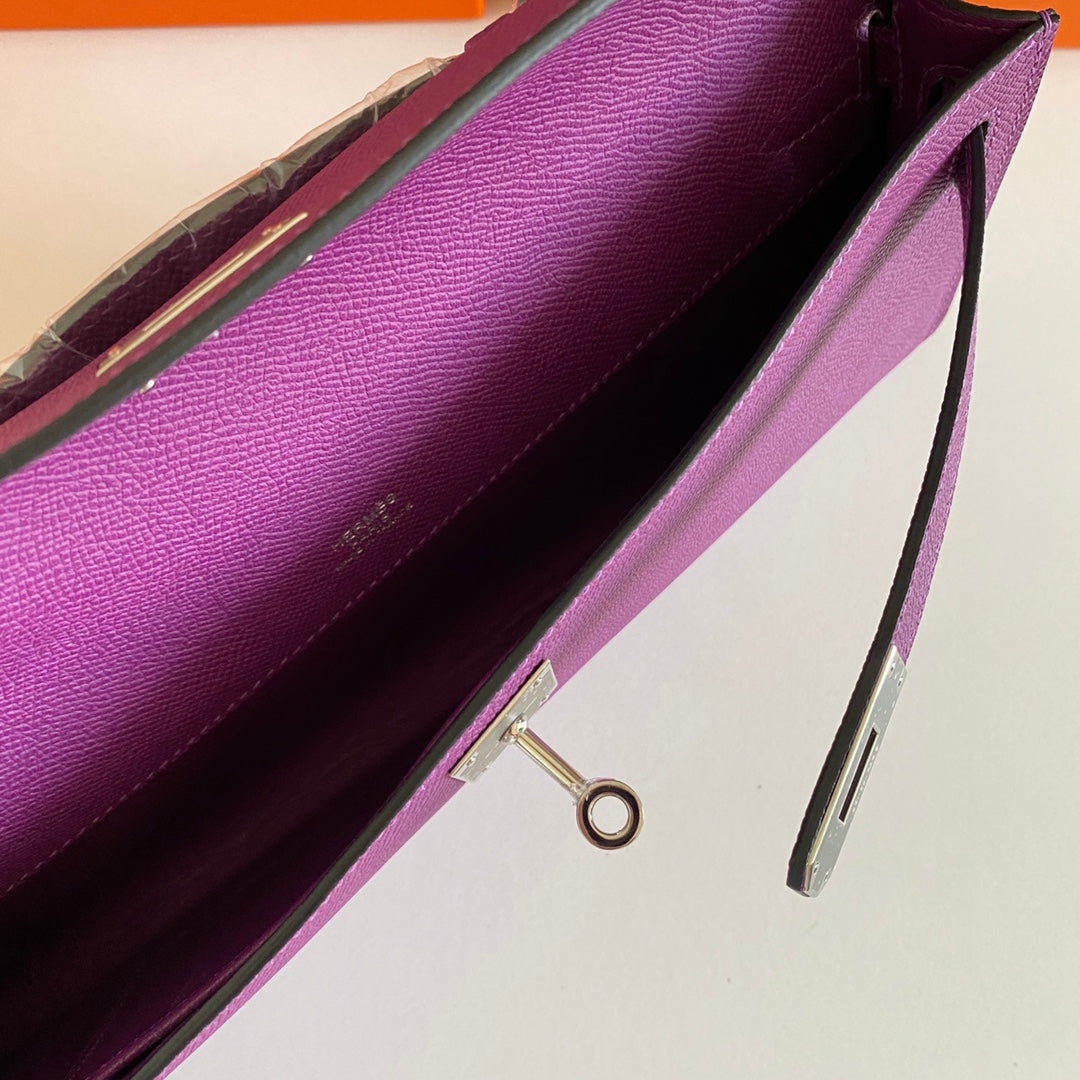 HM KELLY CUT 31 VIOLET EPSOM LEATHER SILVER HARDWARE 229036