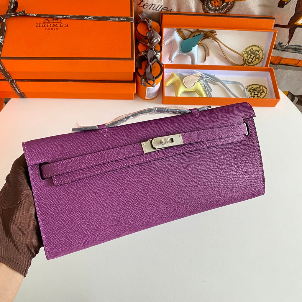 HM KELLY CUT 31 VIOLET EPSOM LEATHER SILVER HARDWARE 229036