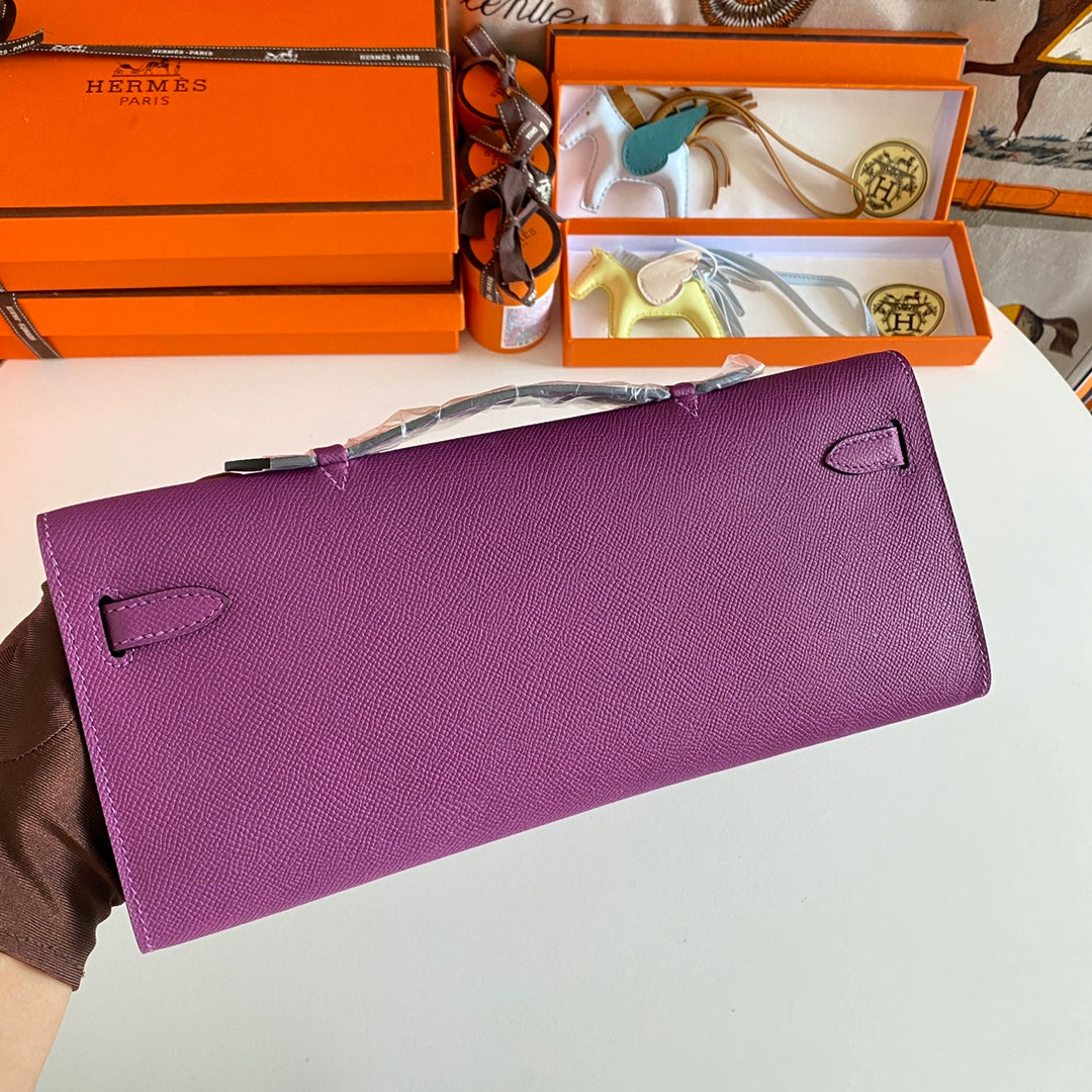 HM KELLY CUT 31 VIOLET EPSOM LEATHER SILVER HARDWARE 229036