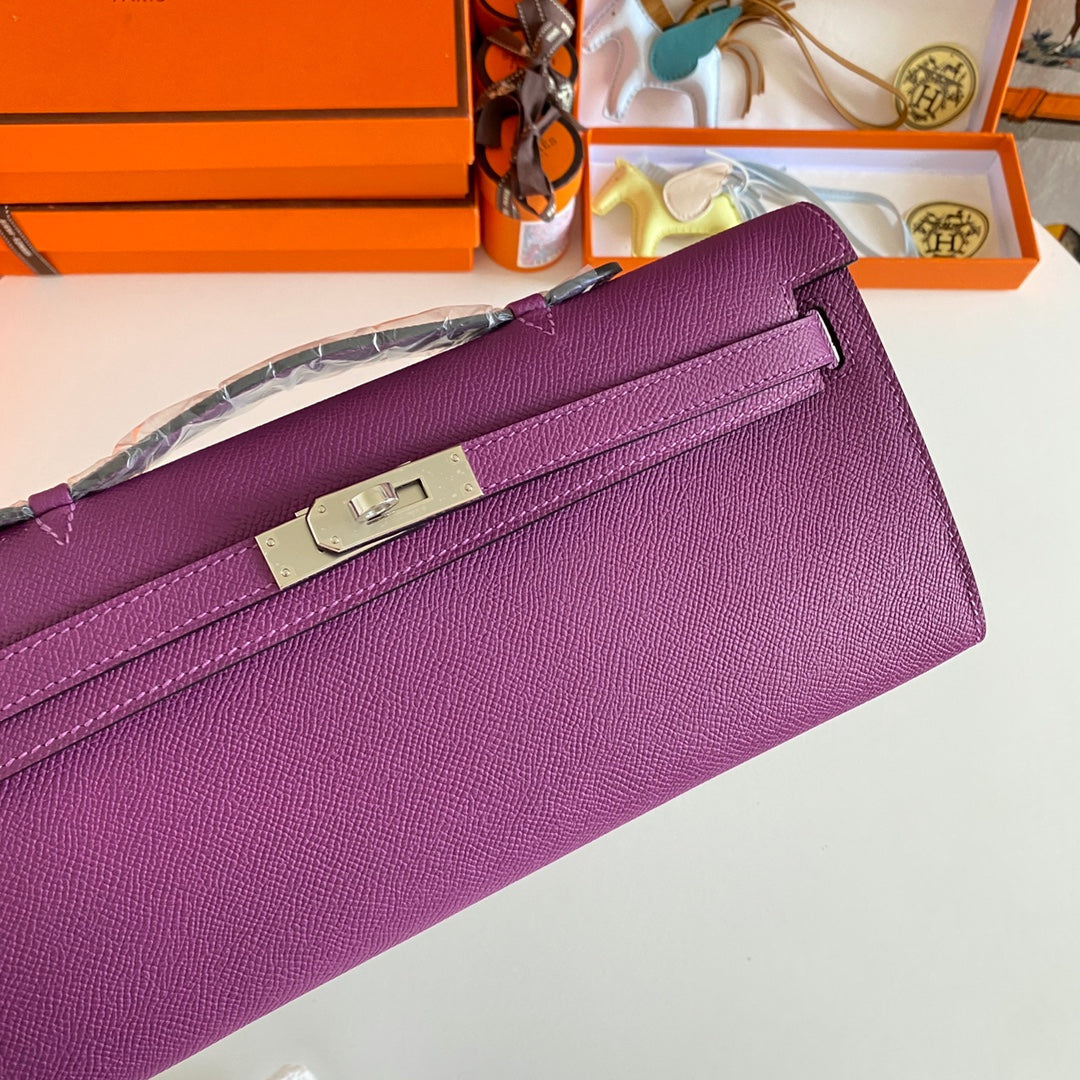 HM KELLY CUT 31 CUIR EPSOM VIOLET QUINCAILLERIE ARGENTÉE 229036