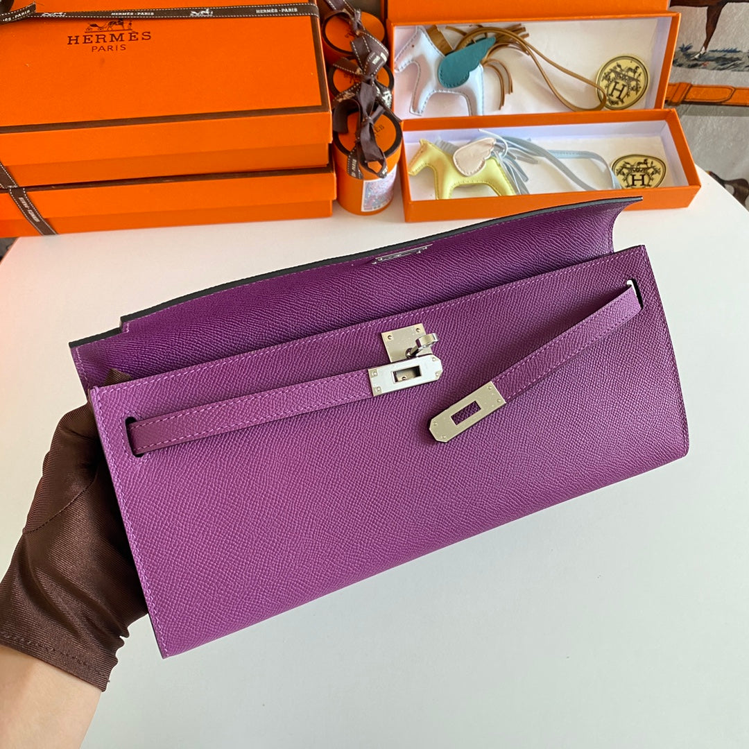 HM KELLY CUT 31 CUIR EPSOM VIOLET QUINCAILLERIE ARGENTÉE 229036