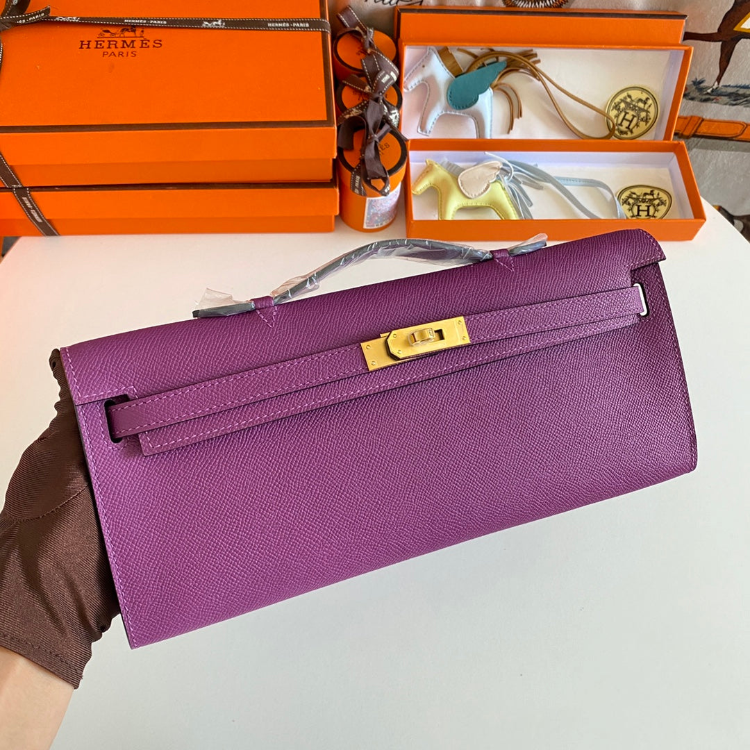 HM KELLY CUT 31 CUIR EPSOM VIOLET QUINCAILLERIE DORÉ 229037