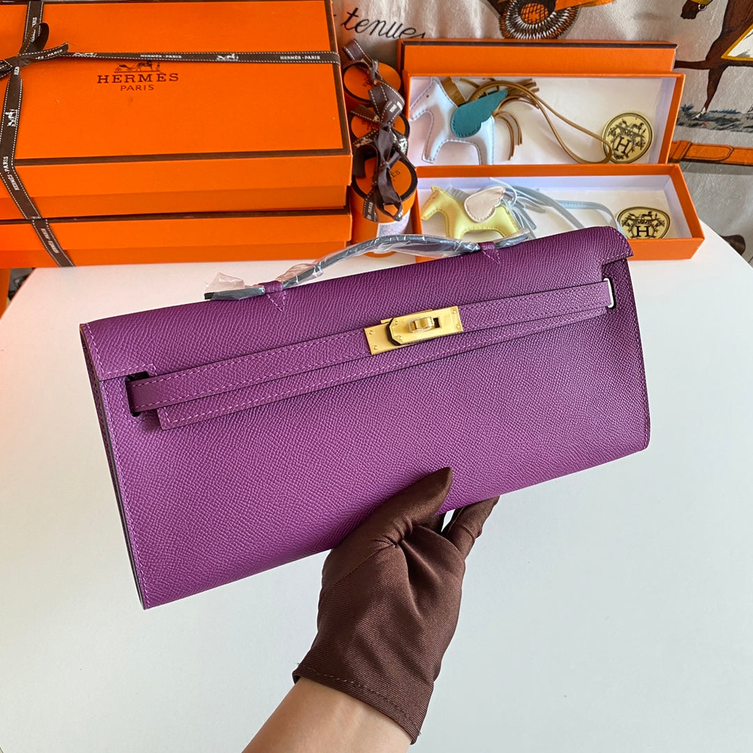 HM KELLY CUT 31 CUIR EPSOM VIOLET QUINCAILLERIE DORÉ 229037