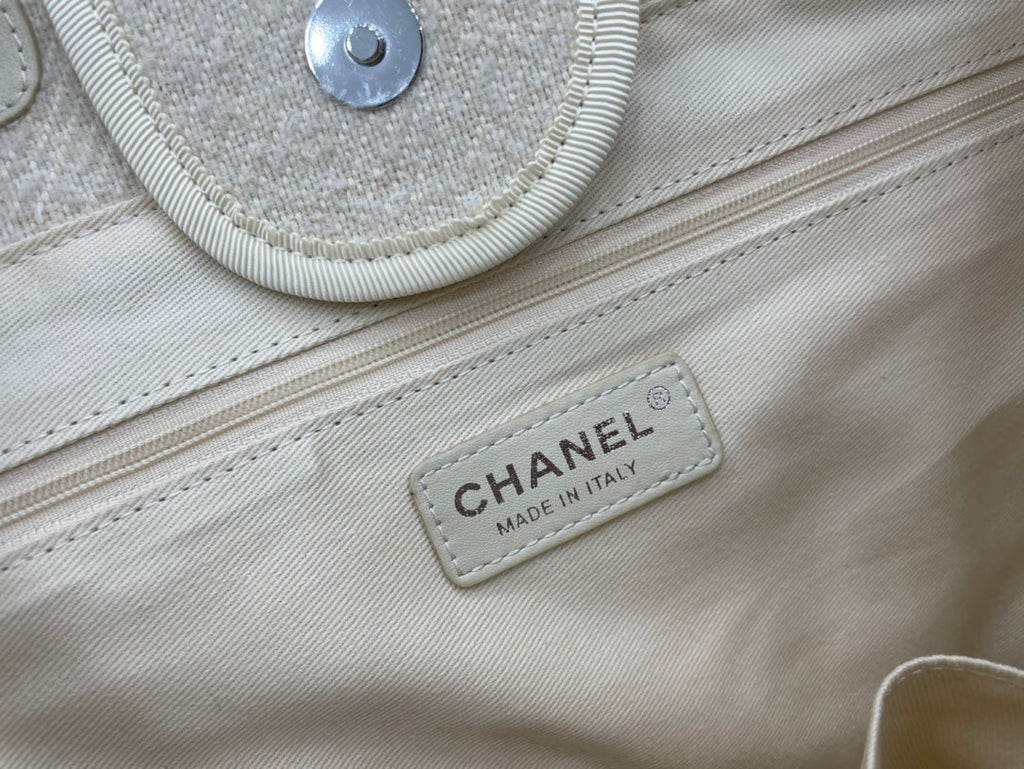 SAC CC DEAUVILLE EN TWEED CUIR BEIGE CLAIR QUINCAILLERIE ARGENTÉE 9