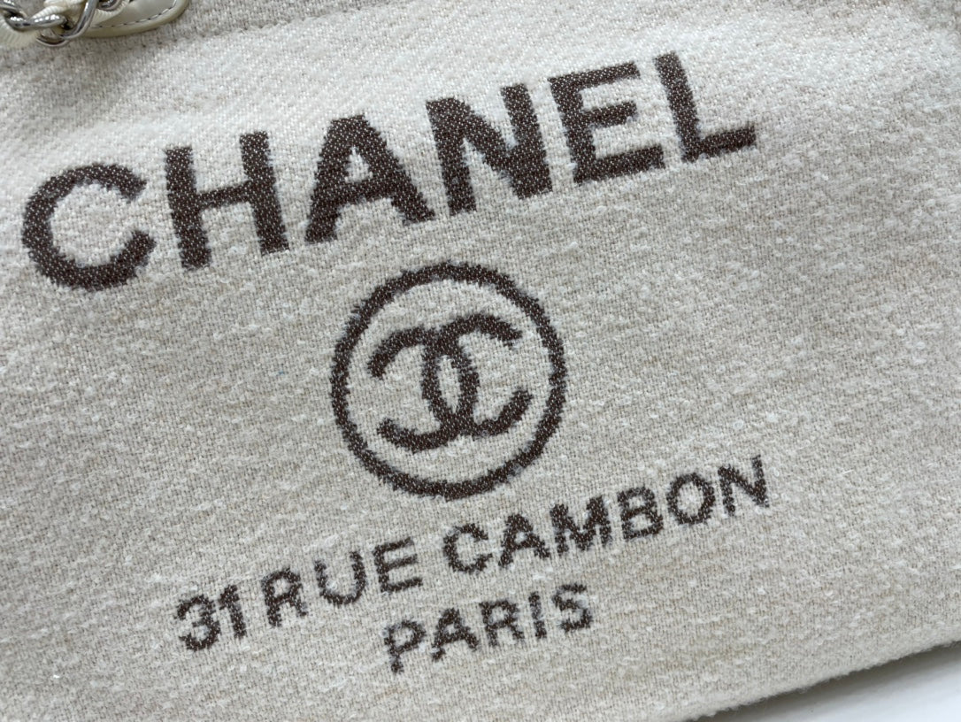 CC DEAUVILLE TWEED BAG LIGHT BEIGE LEATHER SILVER HARDWARE 9