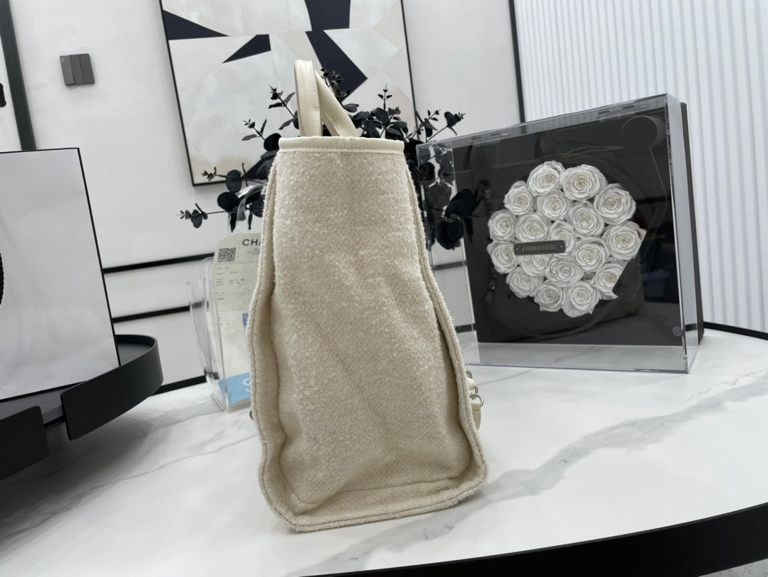 CC DEAUVILLE TWEED BAG LIGHT BEIGE LEATHER SILVER HARDWARE 9