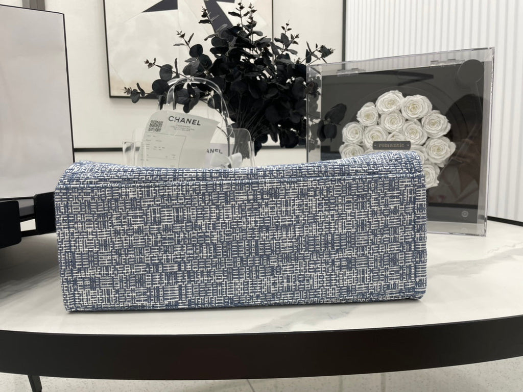 SAC CC DEAUVILLE TWEED CUIR BLEU QUINCAILLERIE ARGENTÉE 5