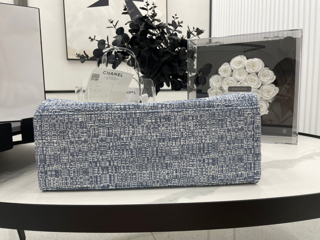 SAC CC DEAUVILLE TWEED CUIR BLEU QUINCAILLERIE ARGENTÉE 5