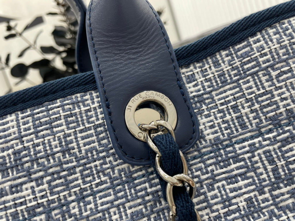 SAC CC DEAUVILLE TWEED CUIR BLEU QUINCAILLERIE ARGENTÉE 5