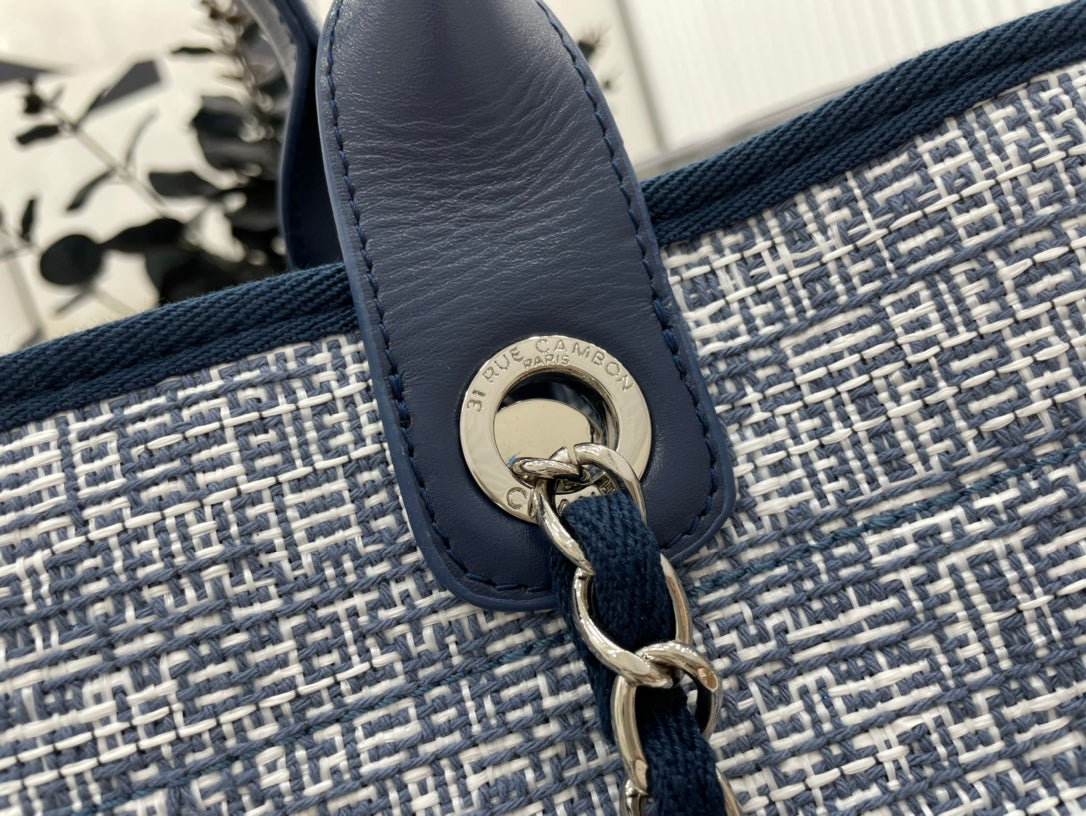 SAC CC DEAUVILLE TWEED CUIR BLEU QUINCAILLERIE ARGENTÉE 5