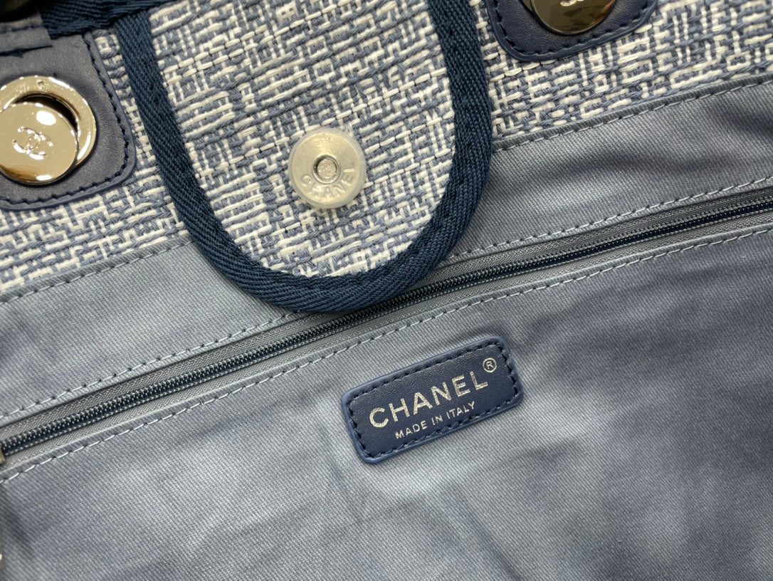 SAC CC DEAUVILLE TWEED CUIR BLEU QUINCAILLERIE ARGENTÉE 5
