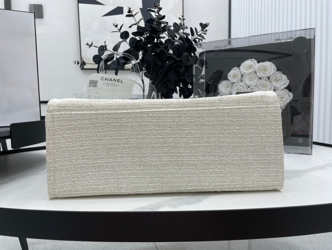SAC CC DEAUVILLE EN TWEED CUIR BLANC QUINCAILLERIE DORÉE 4