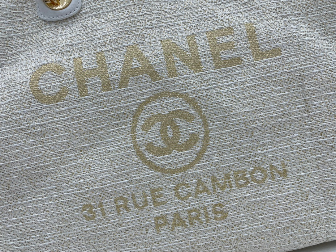 CC DEAUVILLE TWEED BAG WHITE LEATHER GOLD HARDWARE 4