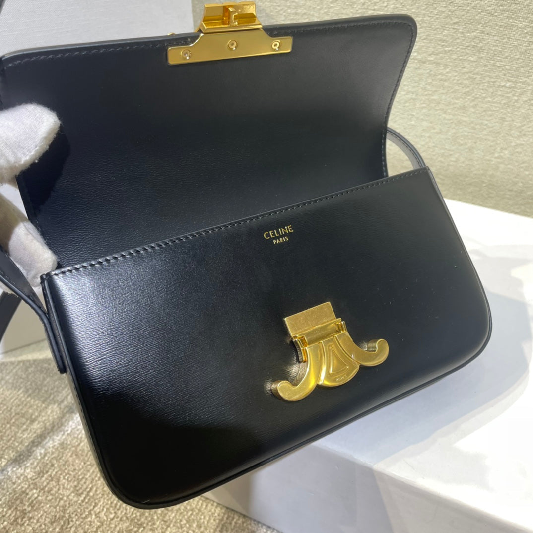 CLASSIC TRIOMPHE 20 BRACELET EN CUIR DE VEAU NOIR ACIER DORÉ