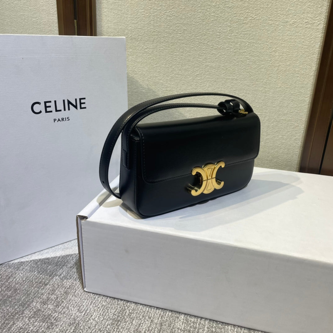 CLASSIC TRIOMPHE 20 BRACELET EN CUIR DE VEAU NOIR ACIER DORÉ