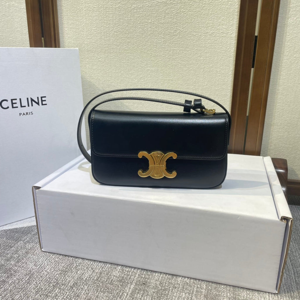 CLASSIC TRIOMPHE 20 BRACELET EN CUIR DE VEAU NOIR ACIER DORÉ