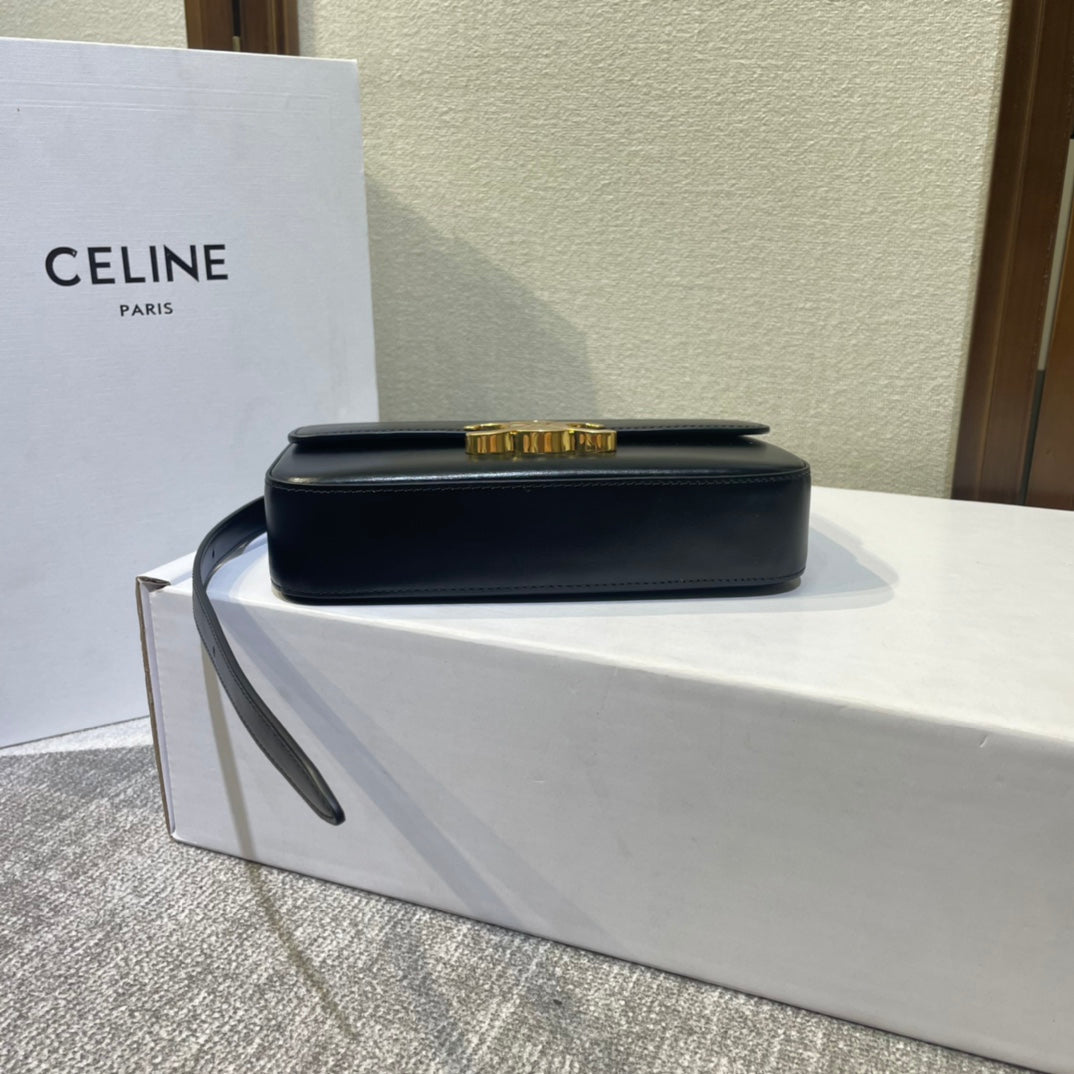 CLASSIC TRIOMPHE 20 BRACELET EN CUIR DE VEAU NOIR ACIER DORÉ
