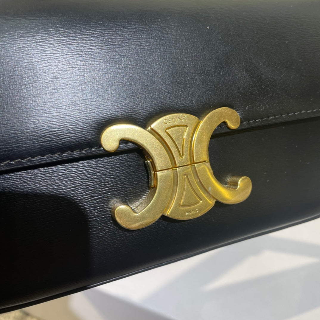 CLASSIC TRIOMPHE 20 BRACELET EN CUIR DE VEAU NOIR ACIER DORÉ