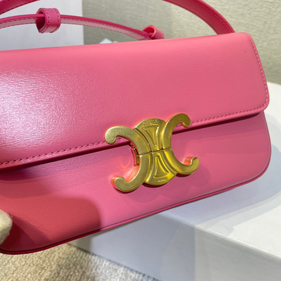 CLASSIC TRIOMPHE 20 BRACELET EN CUIR DE VEAU ROSE FONCÉ ACIER DORÉ