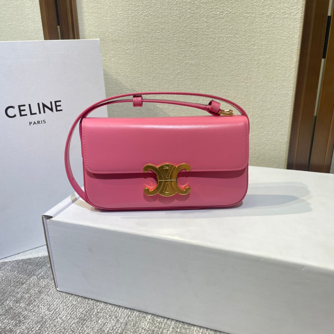 CLASSIC TRIOMPHE 20 BRACELET EN CUIR DE VEAU ROSE FONCÉ ACIER DORÉ