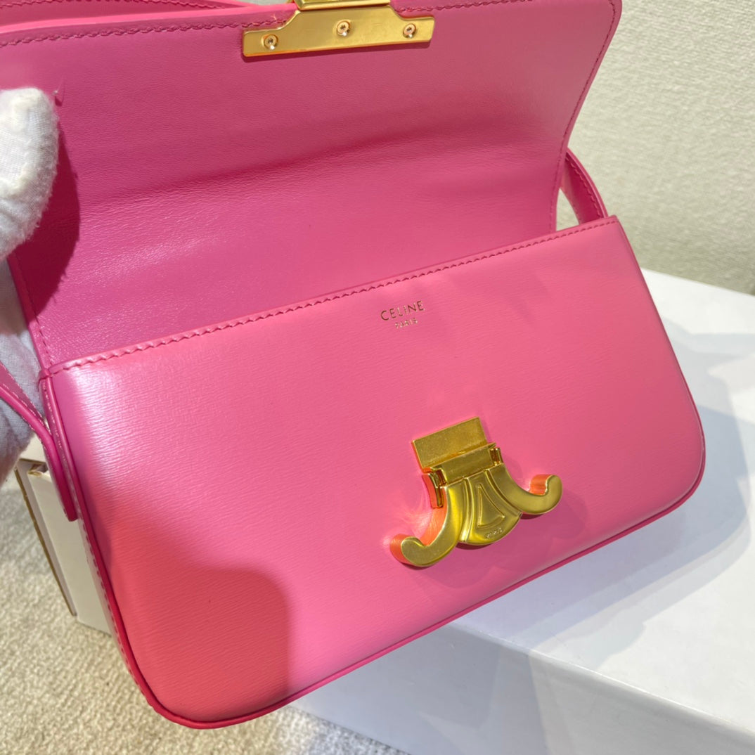 CLASSIC TRIOMPHE 20 BRACELET EN CUIR DE VEAU ROSE FONCÉ ACIER DORÉ
