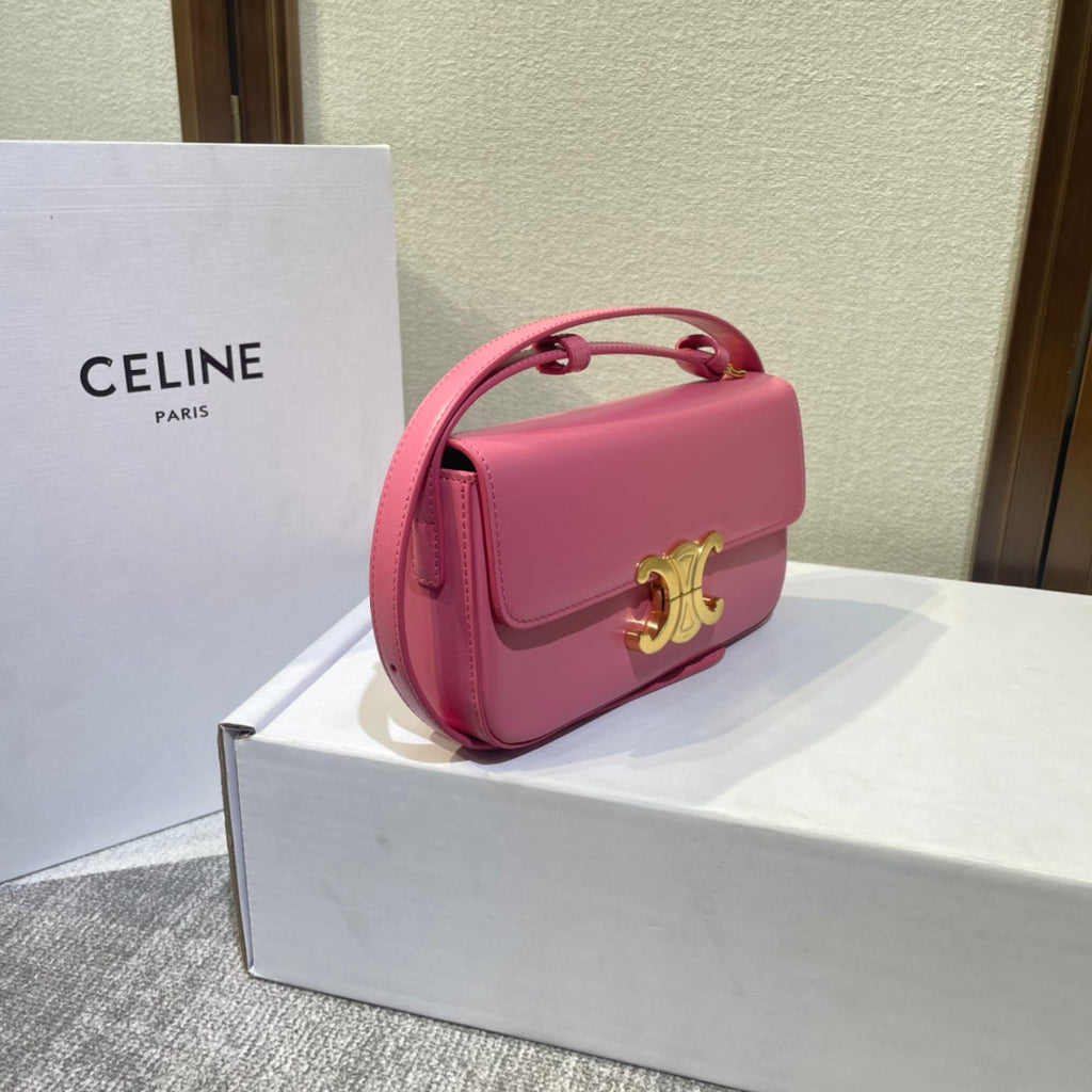 CLASSIC TRIOMPHE 20 BRACELET EN CUIR DE VEAU ROSE FONCÉ ACIER DORÉ