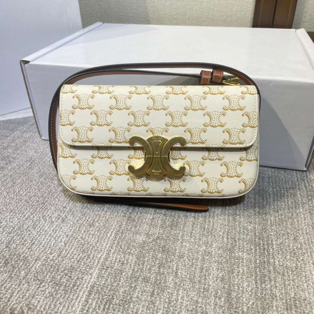 CLASSIQUE TRIOMOHE 20 TOILE TRIOMPHE BLANCHE CUIR DE VEAU MARRON