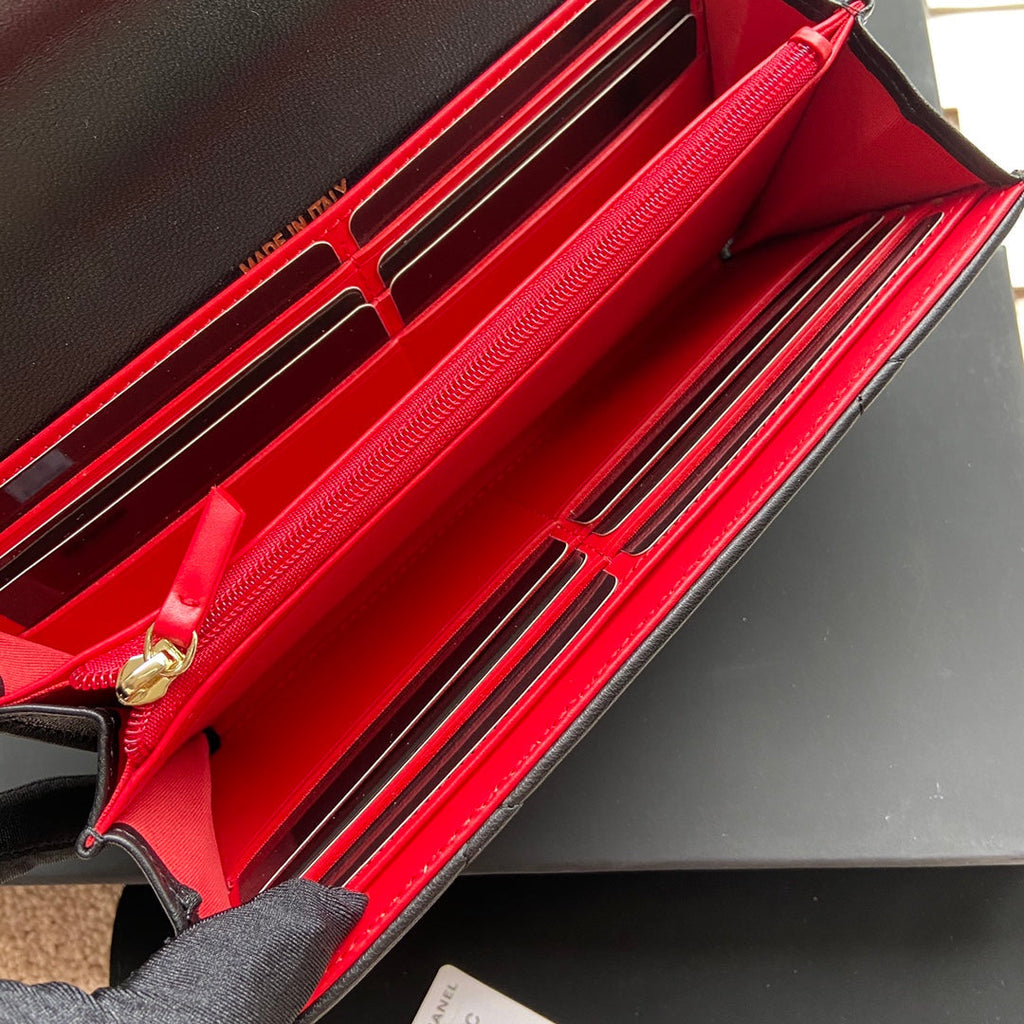PORTEFEUILLE LONG CC 19 19CM EN CUIR DE VEAU NOIR