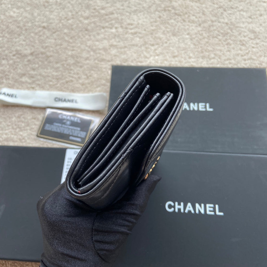 PORTEFEUILLE LONG CC 19 19CM EN CUIR DE VEAU NOIR