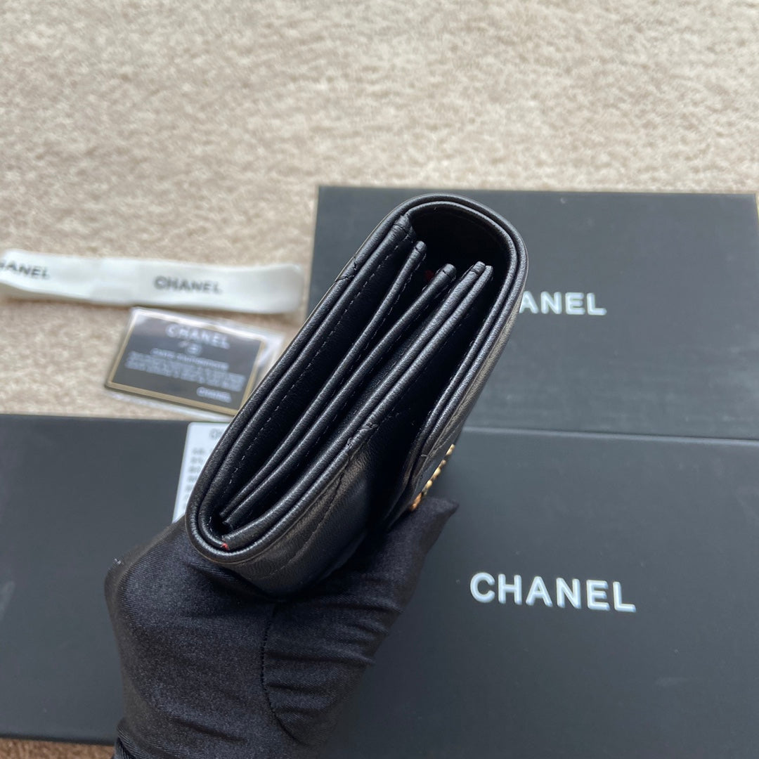 PORTEFEUILLE LONG CC 19 19CM EN CUIR DE VEAU NOIR
